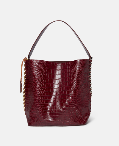 Stella Mccartney Frayme Croc-effect Embossed Tote Bag In Burgundy