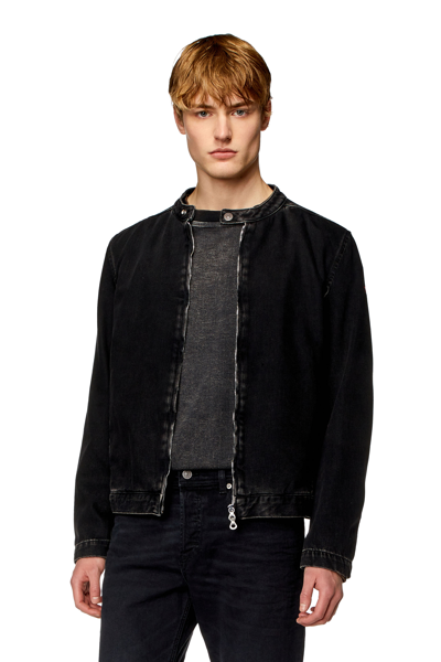 Diesel Moto Jacket In Clean-wash Denim In Black