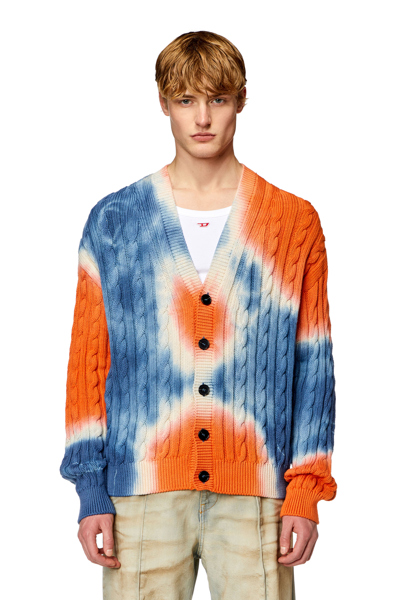 DIESEL TIE-DYE CARDIGAN IN CABLE-KNIT COTTON