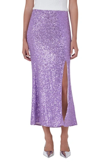Endless Rose Women's Sequins Front Slit Midi Skirt In Purple