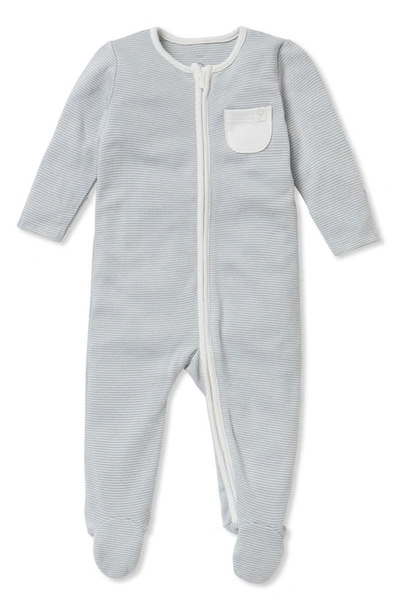 Mori Babies' Clever Zip Footie In Blue Stripe