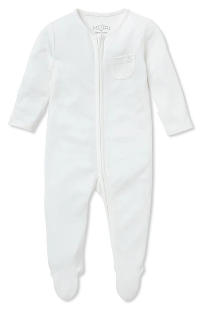 Mori Babies' Clever Zip Footie In White