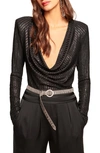 Ramy Brook Carolina Long Sleeve Top In Black Foil Rib