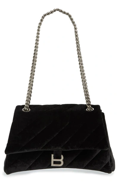 Balenciaga Crush Medium Crinkled-leather Shoulder Bag In 1000 Black