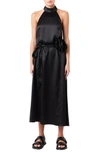 Grey Lab Women's Satin Halter Maxi Dress In Black