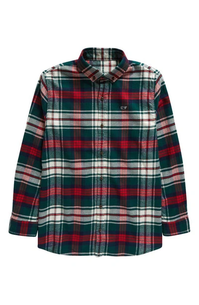 Vineyard Vines Kids' Check Cotton Stretch Flannel Button-down Shirt In Charleston Green