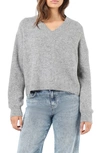 Noisy May Balance Drop Shoulder V-neck Sweater In Medium Grey Melange