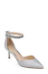 Jewel Badgley Mischka Maya Ankle Strap Pointed Toe Pump In Silver Glitter