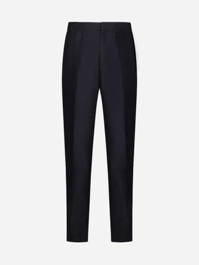 Fendi Ff Stripes Jacquard Wool Trousers In Midnight Blue