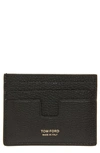 Tom Ford Soft Grain Leather T Line Classic Card Holder In Black