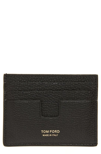 Tom Ford Soft Grain Leather T Line Classic Card Holder In Black