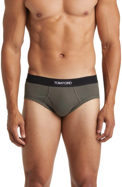 Tom Ford Stretch-cotton Briefs In Green