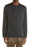 Tom Ford Grandad-collar Washed Stretch-silk Satin Henley Pyjama Shirt In Brown