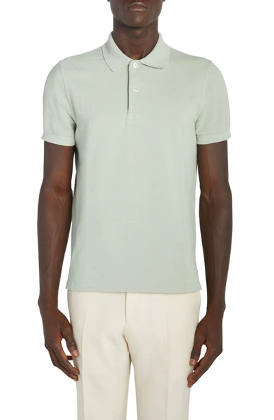 Tom Ford Short Sleeve Cotton Piqué Polo In Green