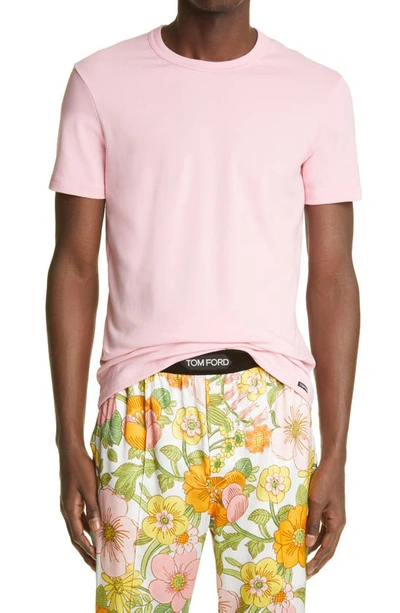Tom Ford Cotton Jersey Crewneck T-shirt In Pale Pink