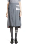 Thom Browne Gray Plain Weave 4-bar Pleated Midi Skirt In Medium Grey