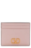 Valentino Garavani Vlogo Signature Leather Card Case In 16q Rose Quartz