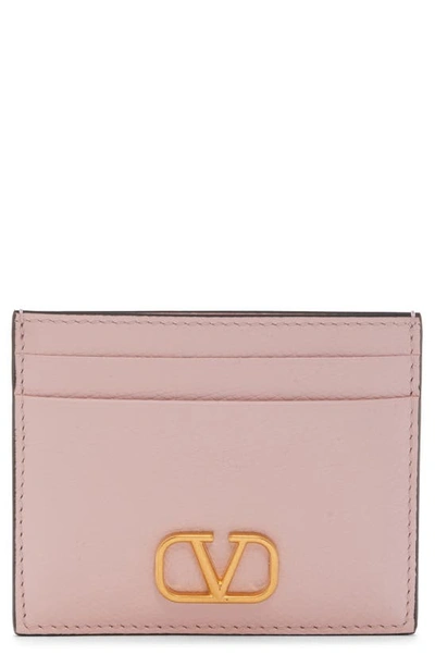 Valentino Garavani Vlogo Signature Leather Card Case In 16q Rose Quartz