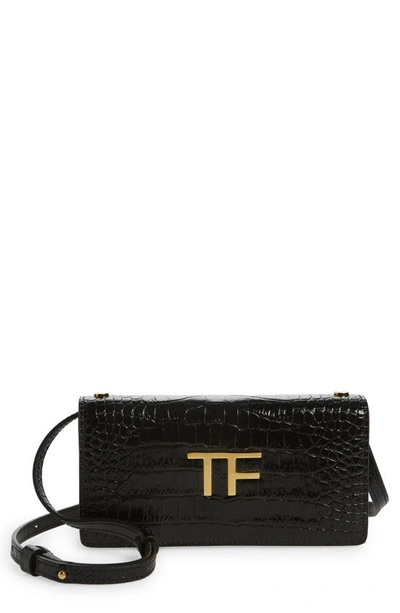 Tom Ford Women's Mini Tf Croc-embossed Leather Crossbody Bag In Black