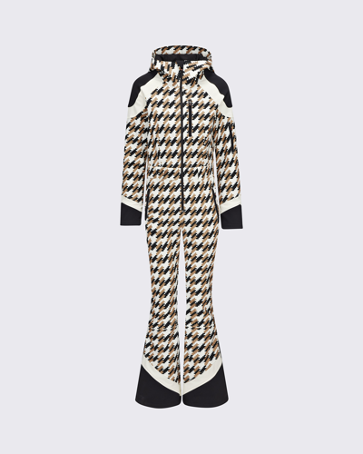 Perfect Moment Houndstooth Allos Ski Suit M In Houndstooth-white-pepper-brown-sugar