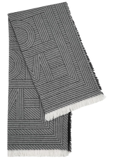 Totême Striped Logo Wool Scarf In Anthracite