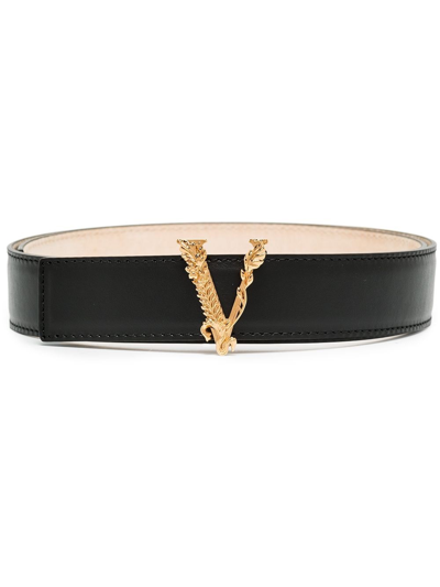 Versace Virtus Leather Belt In ブラック