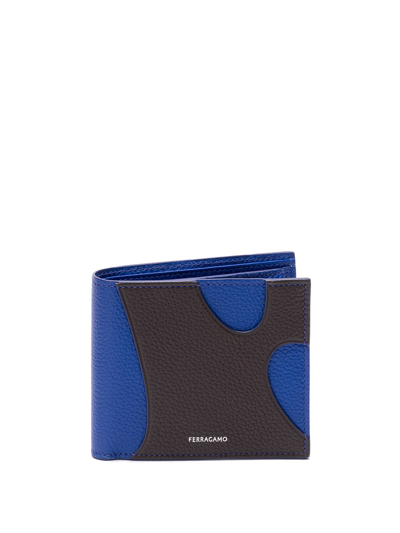 Ferragamo Black Wallet With Blue Cut Out In Brown