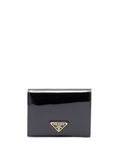 Prada Small Patent Leather Wallet In Black