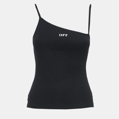 Pre-owned Off-white Black Logo Print Cotton Asymmetric Neck Vest Top Xxs