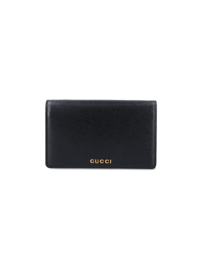 Gucci Logo Shoulder Strap Wallet In Black  