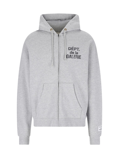 Gallery Dept. Logo-print Cotton-blend Jersey Zip-up Hoodie In Gray