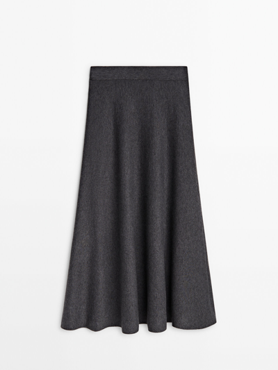 Massimo Dutti Long Flared Knit Skirt In Mittelgrau