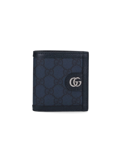 Gucci Ophidia Gg Leather Card Holder In Blue
