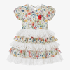 SELINI ACTION GIRLS WHITE TIERED FLORAL RUFFLE DRESS