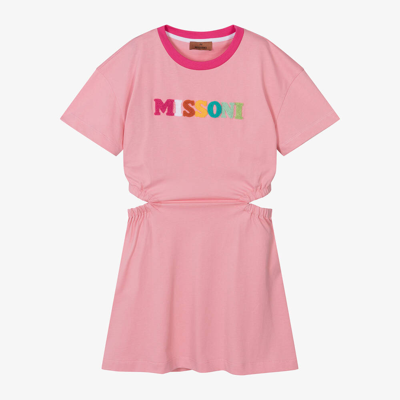 Missoni Kids' Logo棉质平纹针织连衣裙 In Fuchsia