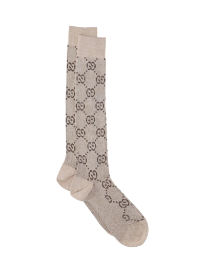 Gucci - "gg" Lamé Socks In Beige