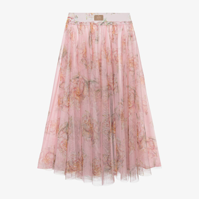 Junona Kids' Girls Pink Floral Tulle Maxi Skirt
