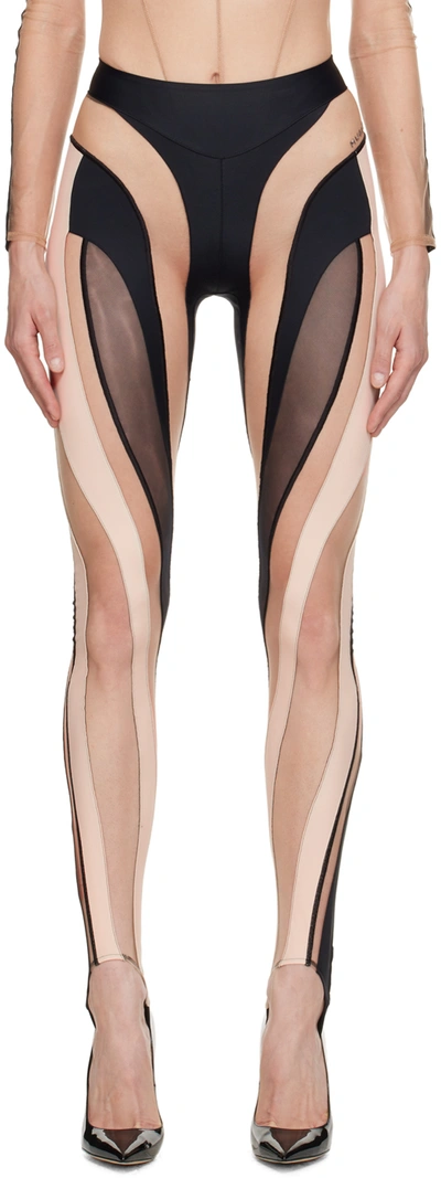 Mugler Spiral Illusion Legging in Black & Light Blue