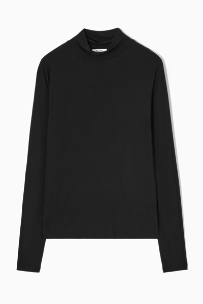 Cos Relaxed Long-sleeved Roll-neck Top In Black
