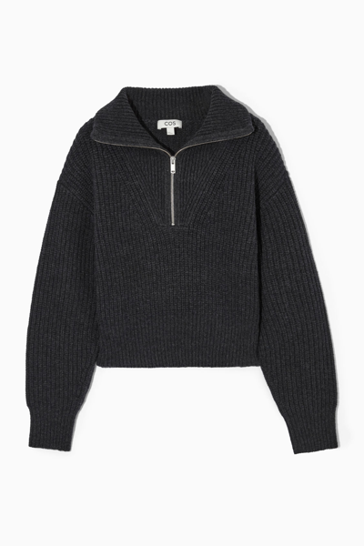 Cos Half-zip Funnel-neck Wool Sweater In Grey