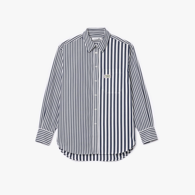 Lacoste Women's Striped Cotton Poplin Shirt - 38 In Blue