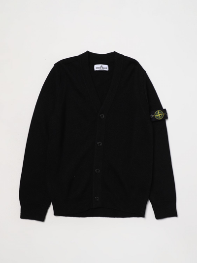 Stone Island Junior Wool Cardigan In Black