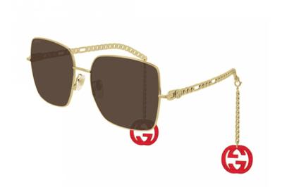 Pre-owned Gucci Square Sunglasses Gold (gg0724s-002-61)
