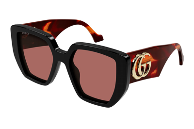 Pre-owned Gucci Square Sunglasses Black/brown (gg0956s-009-fr)