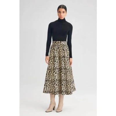 Touche Prive Faux Leather Leopard Midi Skirt In Animal Print