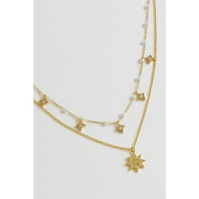 Estella Bartlett Pearl And Double Star Necklace In Gold