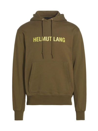 Helmut Lang Outer Space Logo Hooded Cotton Sweatshirt In Olive