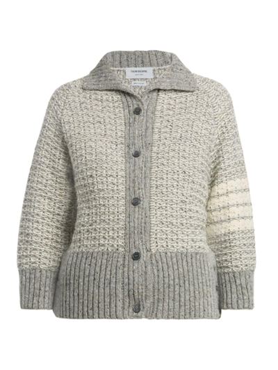Thom Browne Women's Tuck-stitch Wool-mohair Polo Cardigan In Light Grey