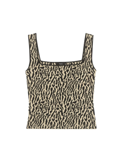 Theory Bristol Cotton Printed Square-neck Tank Top In Dark Ecru Black