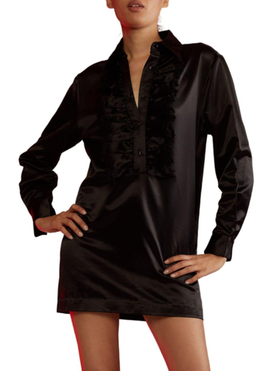 Cynthia Rowley Women's Ruffle-trim Satin Dress In Black